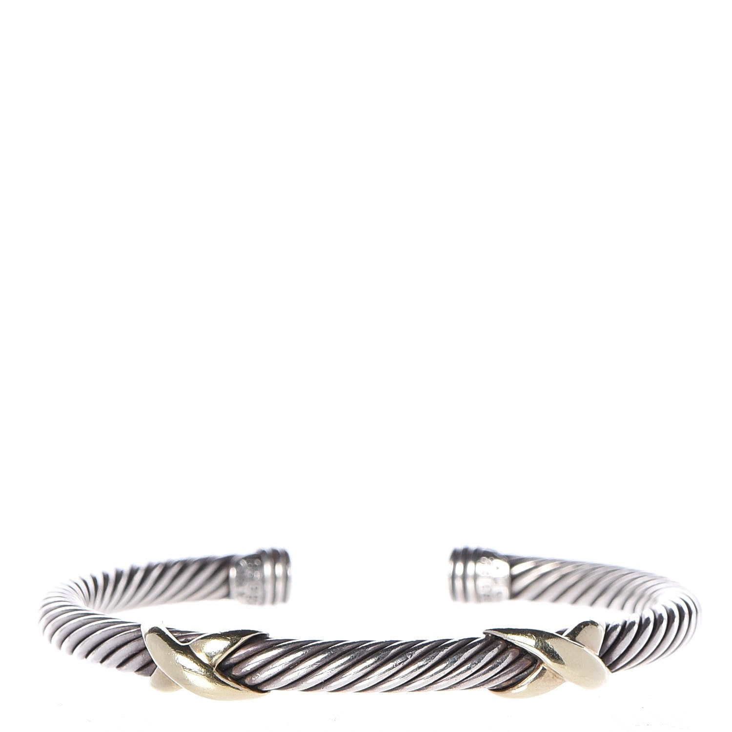 David Yurman Sterling Silver 14K Yellow Gold 5mm Double X Cable Bracelet 1 of 5