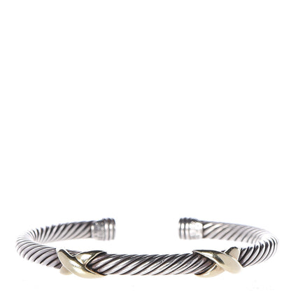 David Yurman Sterling Silver 14K Yellow Gold 5mm Double X Cable Bracelet 1 of 5