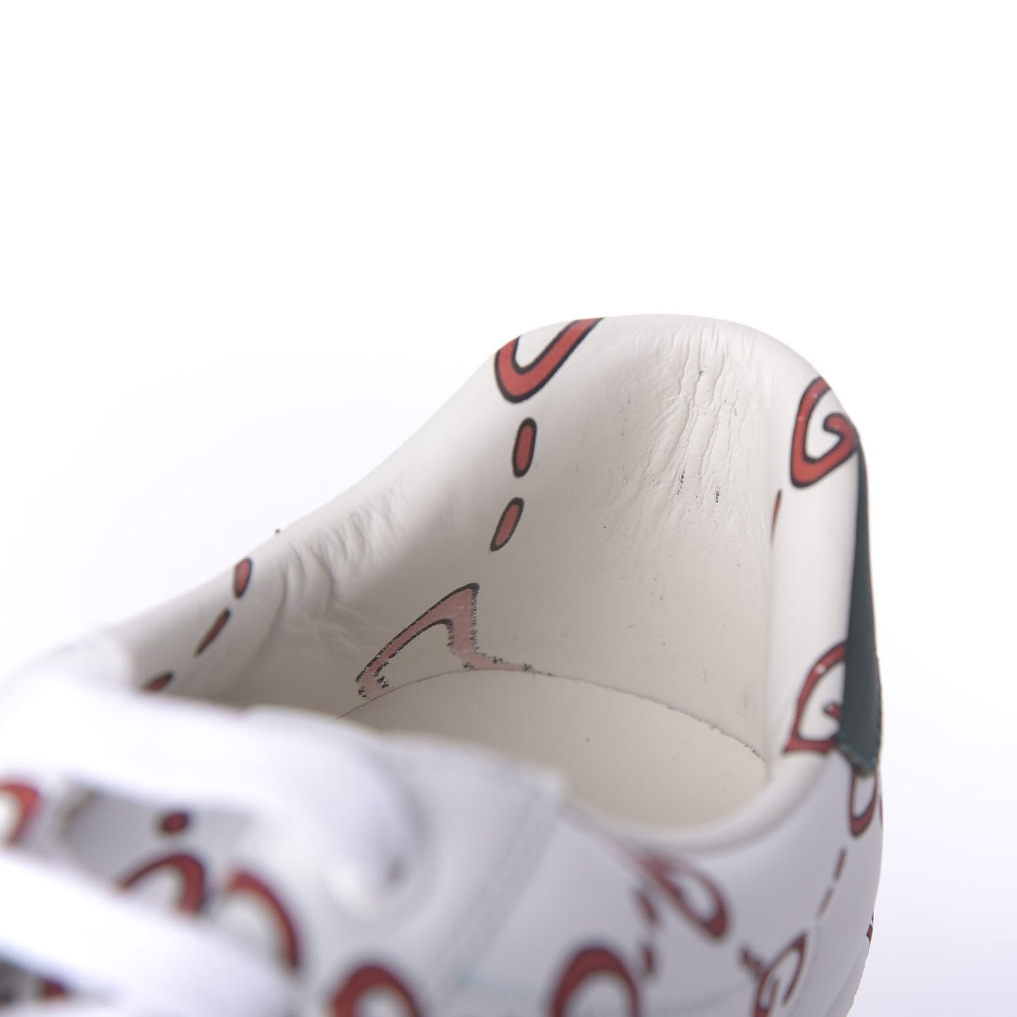 Calfskin GucciGhost Print Mens Ace Sneakers 8 White Hibiscus Red