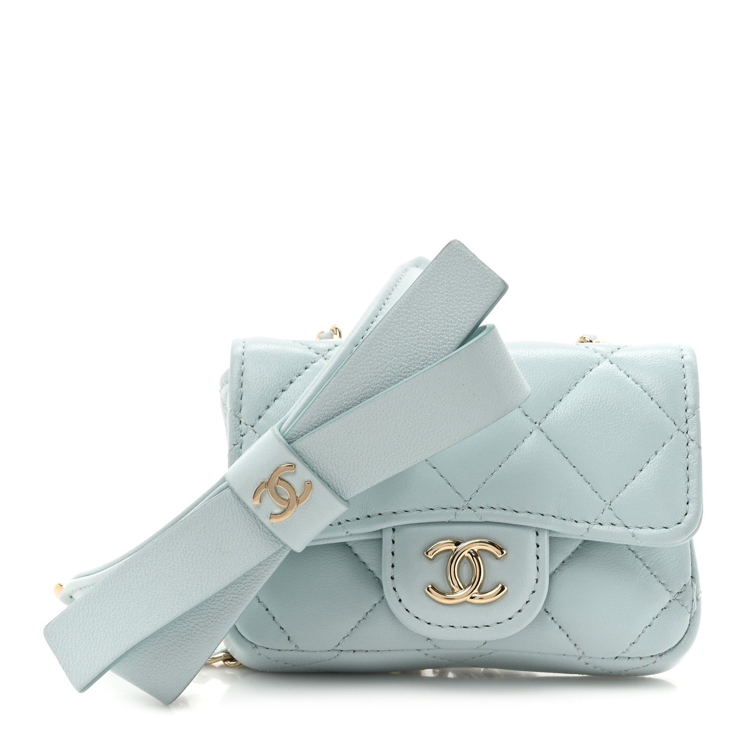 Chanel Lambskin Quilted Flap Bow Chain Waist Bag Light Blue 1 of 11