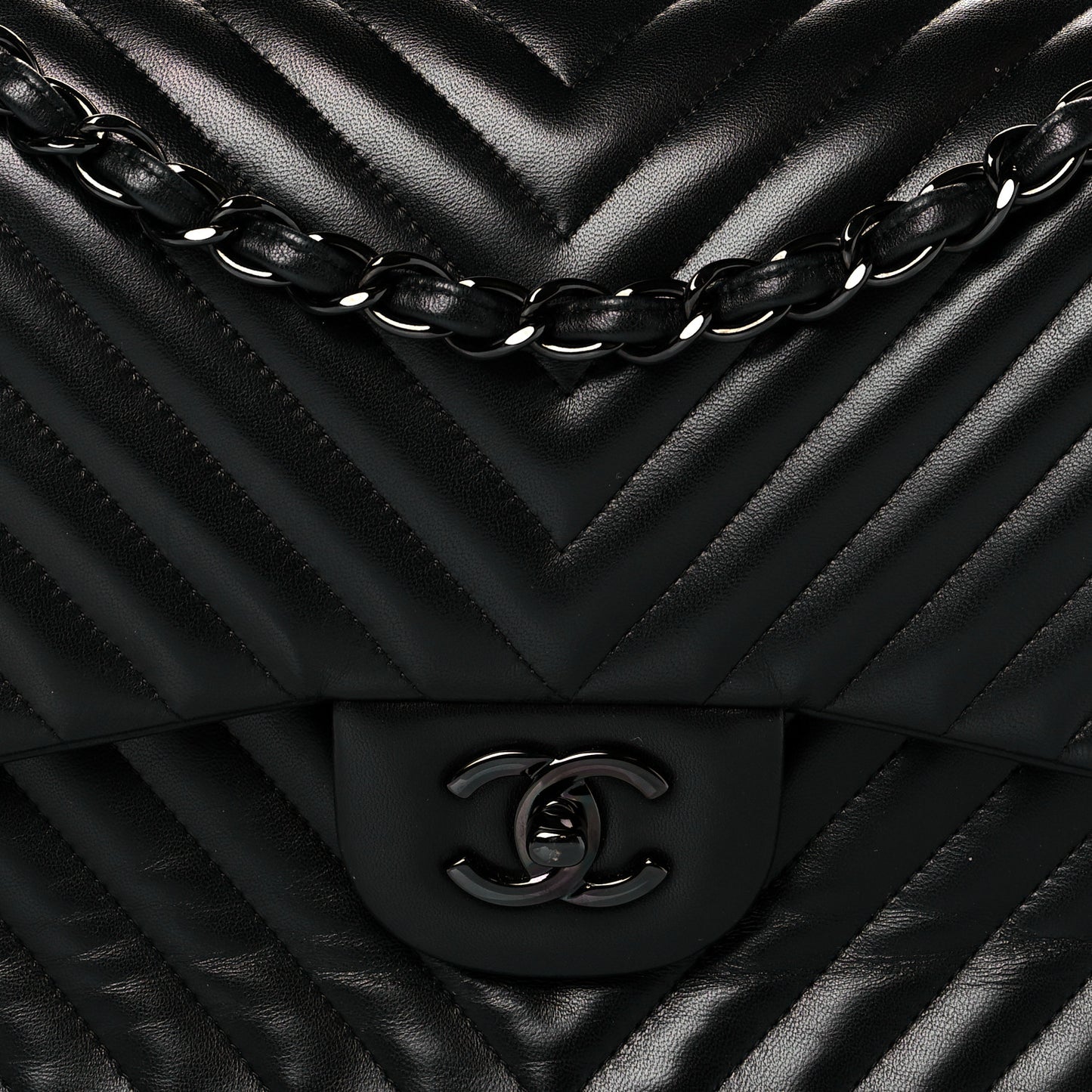 Lambskin Chevron Quilted Jumbo Double Flap So Black