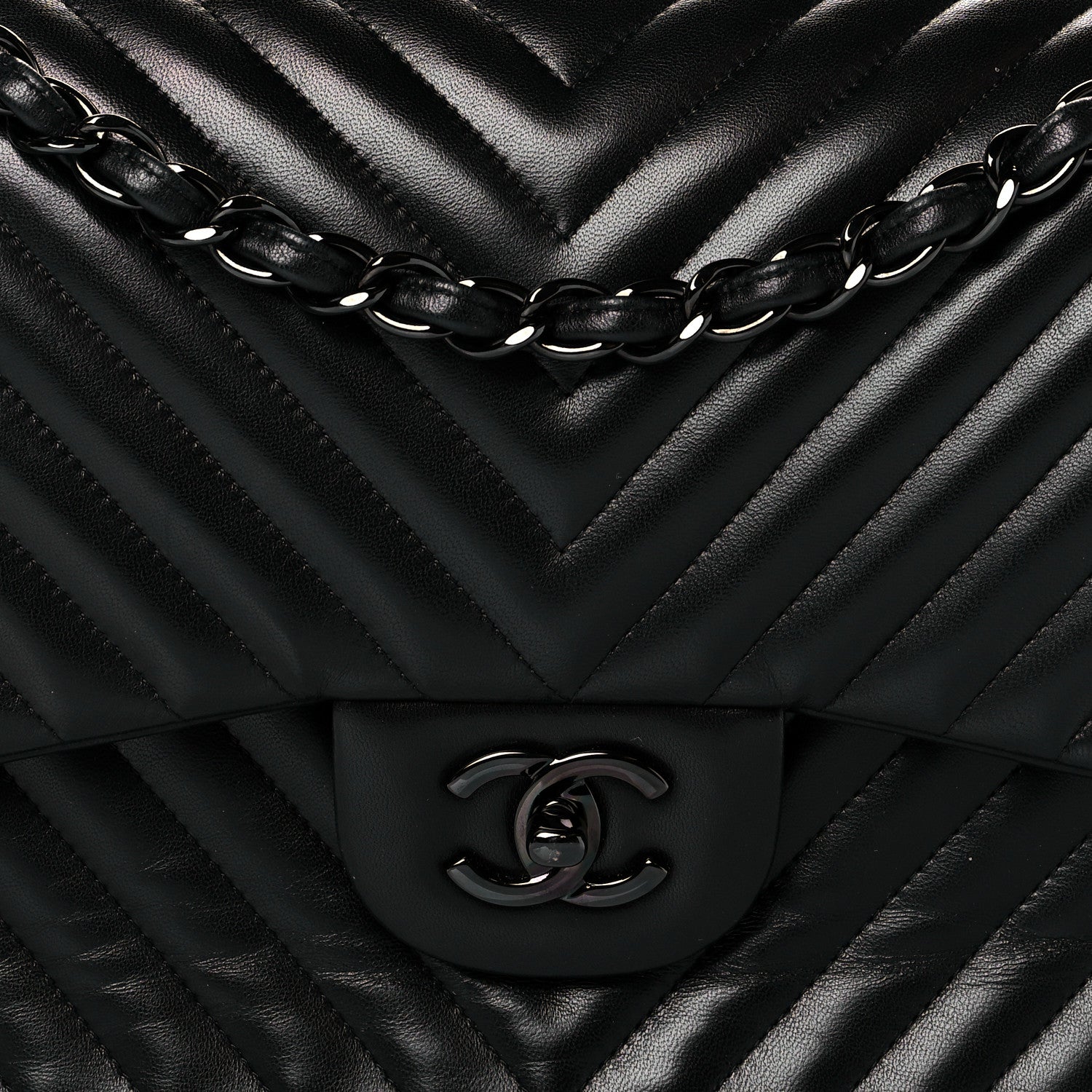 Chanel Lambskin Chevron Quilted Jumbo Double Flap So Black 8 of 11