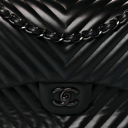 Chanel Lambskin Chevron Quilted Jumbo Double Flap So Black 8 of 11