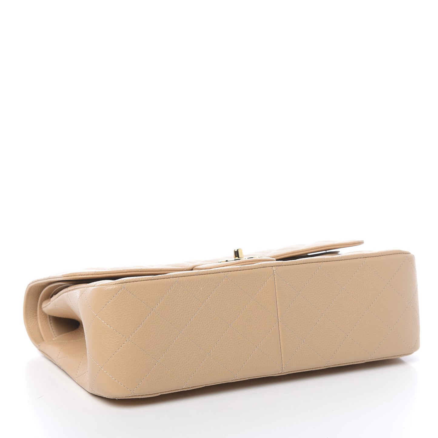 Caviar Quilted Jumbo Double Flap Beige
