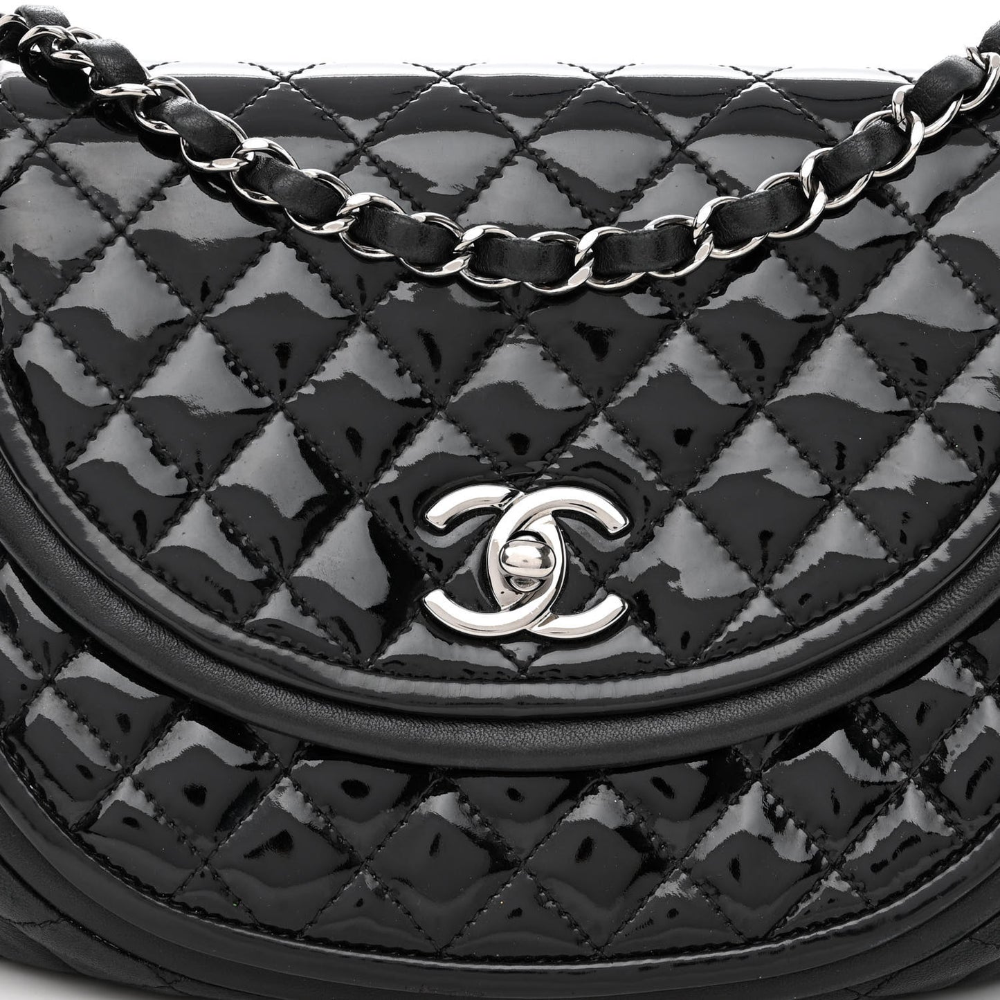 Lambskin Patent Classic Twist Crescent Flap Bag Black