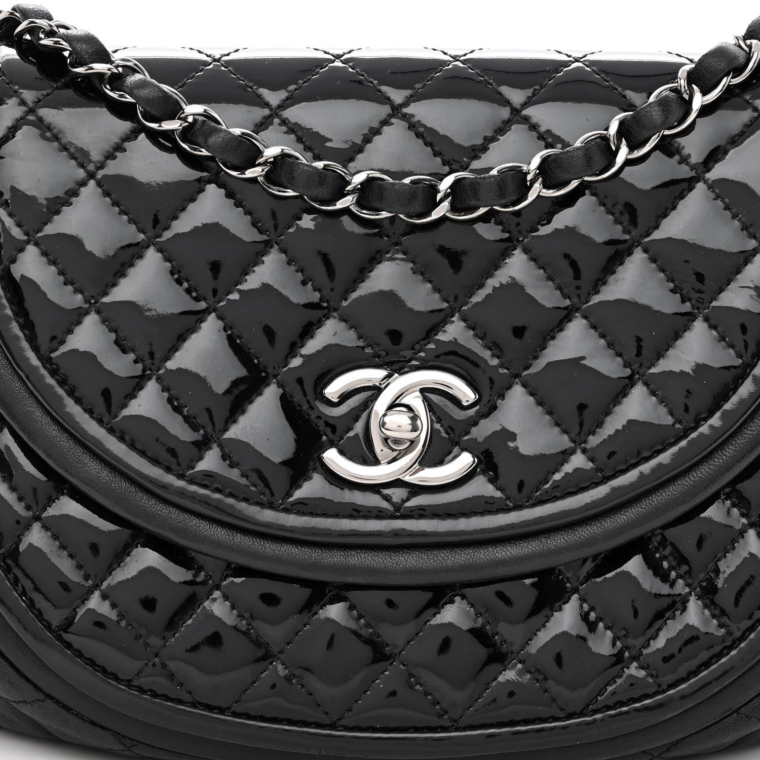 Chanel Lambskin Patent Classic Twist Crescent Flap Bag Black 7 of 10