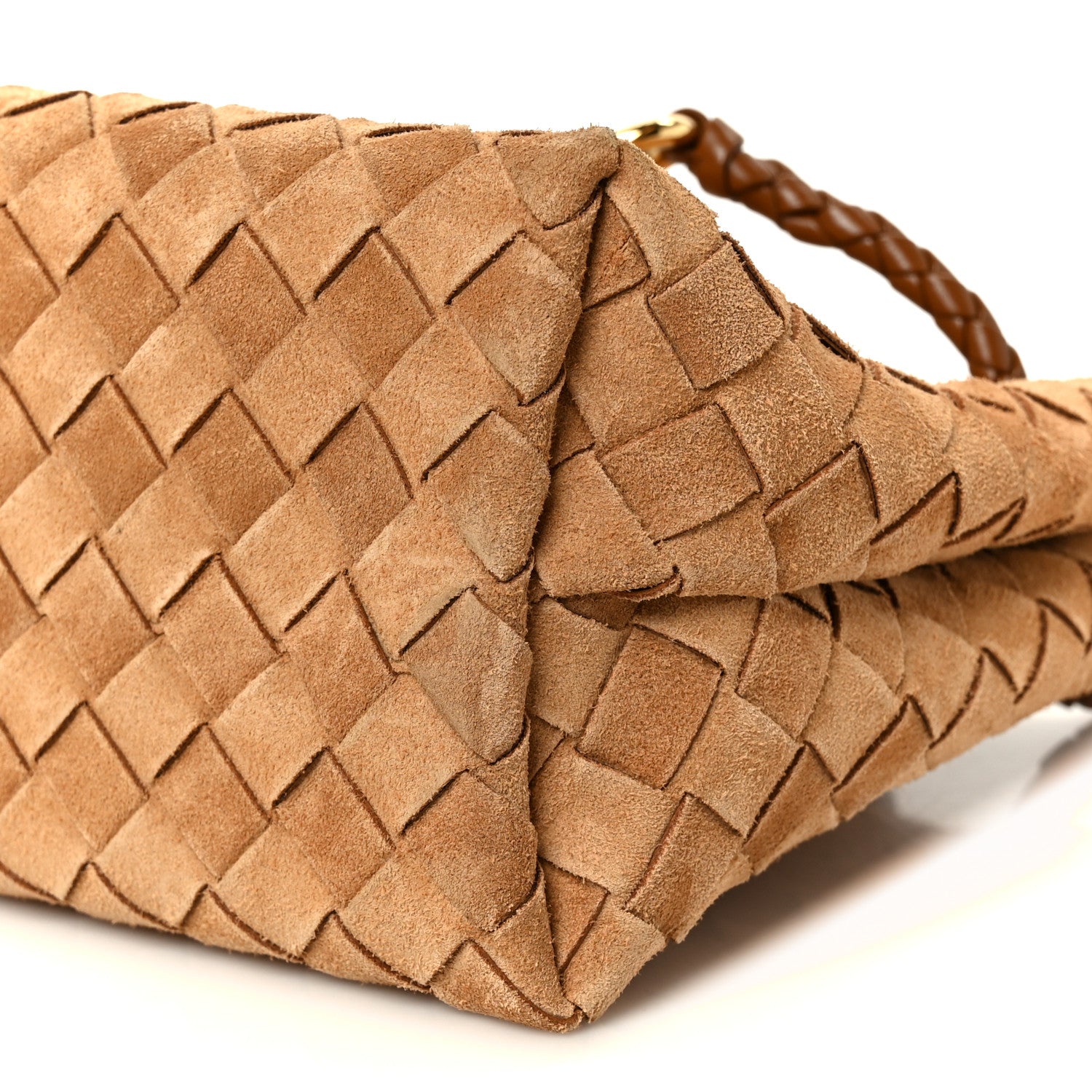 Bottega Veneta Suede Intrecciato Small Andiamo Shoulder Bag Amber
