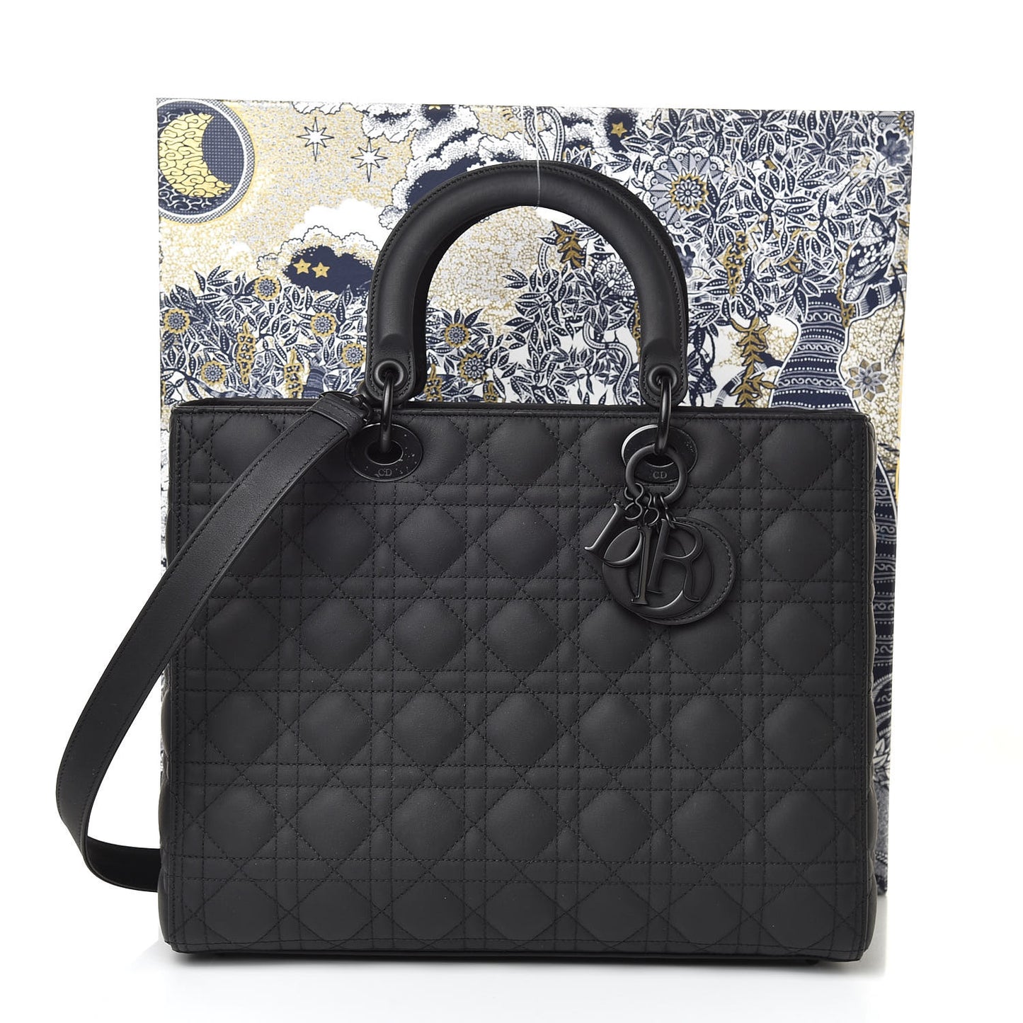 Ultra Matte Calfskin Cannage Large Lady Dior Black