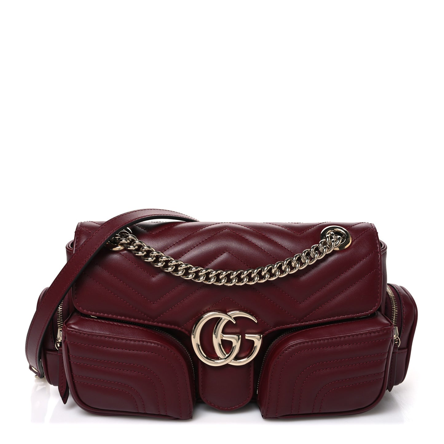 Calfskin Matelasse Small GG Marmont Multi Pocket Shoulder Bag Rosso Ancora