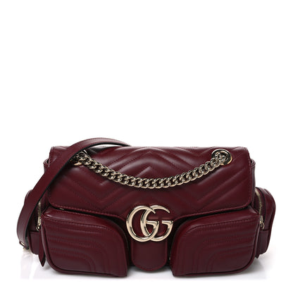 Gucci Calfskin Matelasse Small GG Marmont Multi Pocket Shoulder Bag Rosso Ancora 1 of 9