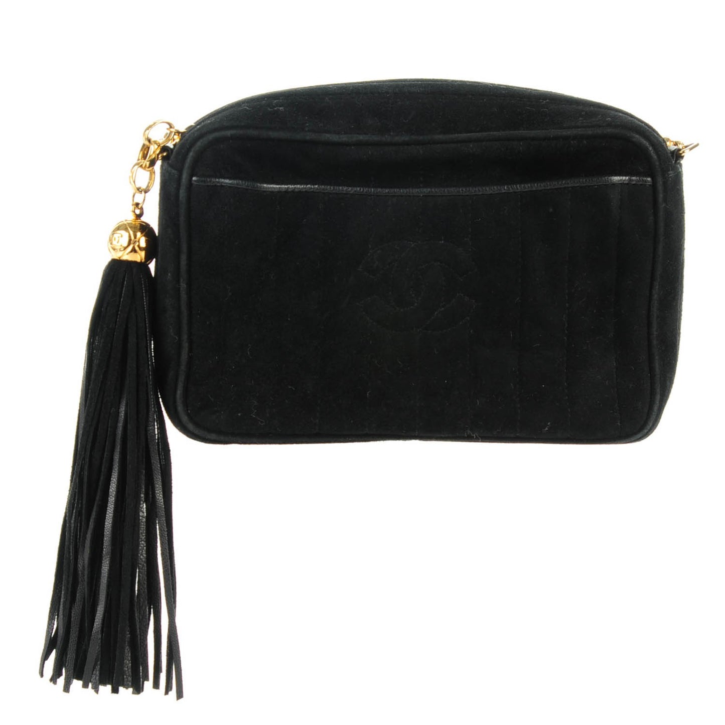 Suede Vertical Quilted CC Tassel Camera Case Black