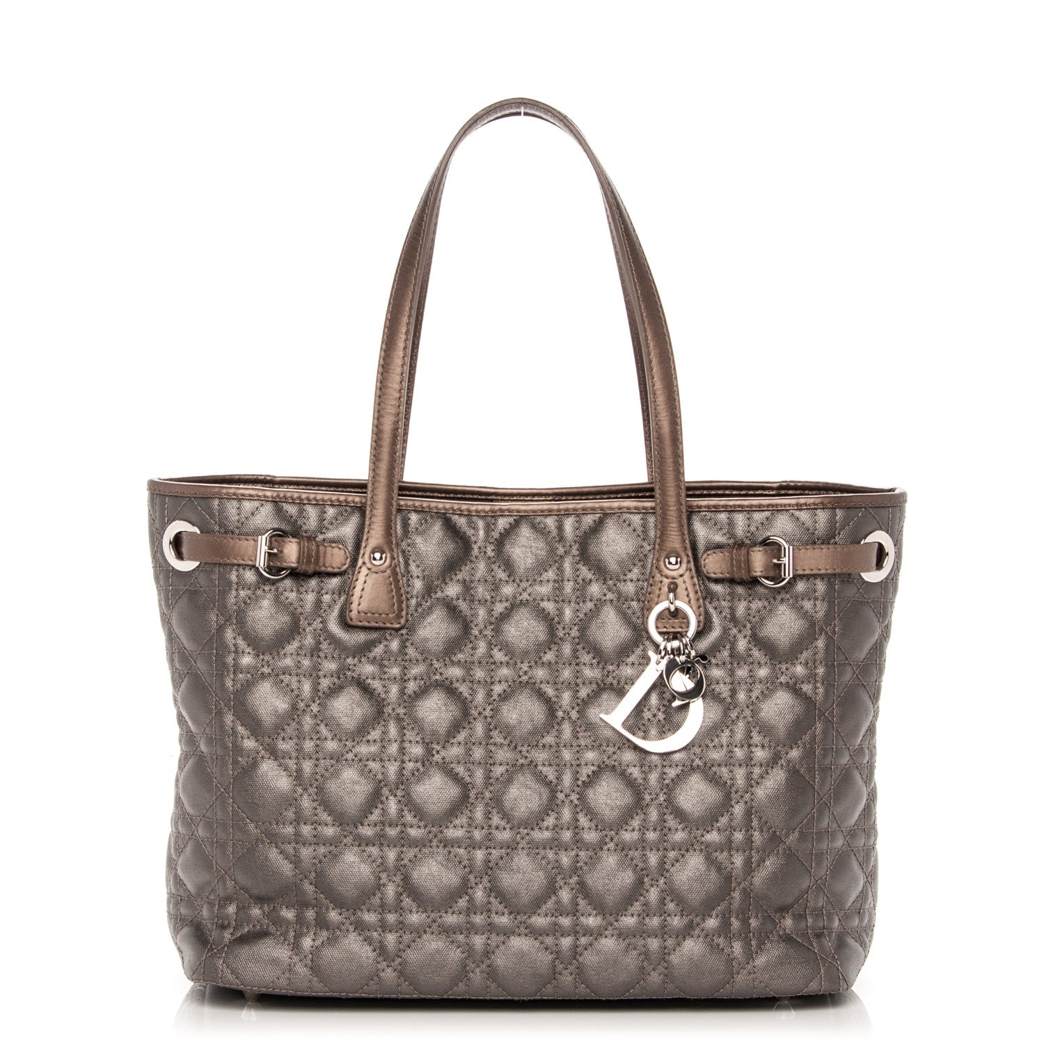 Christian Dior Metallic Canvas Cannage Small Panarea Tote Brown 1 of 7