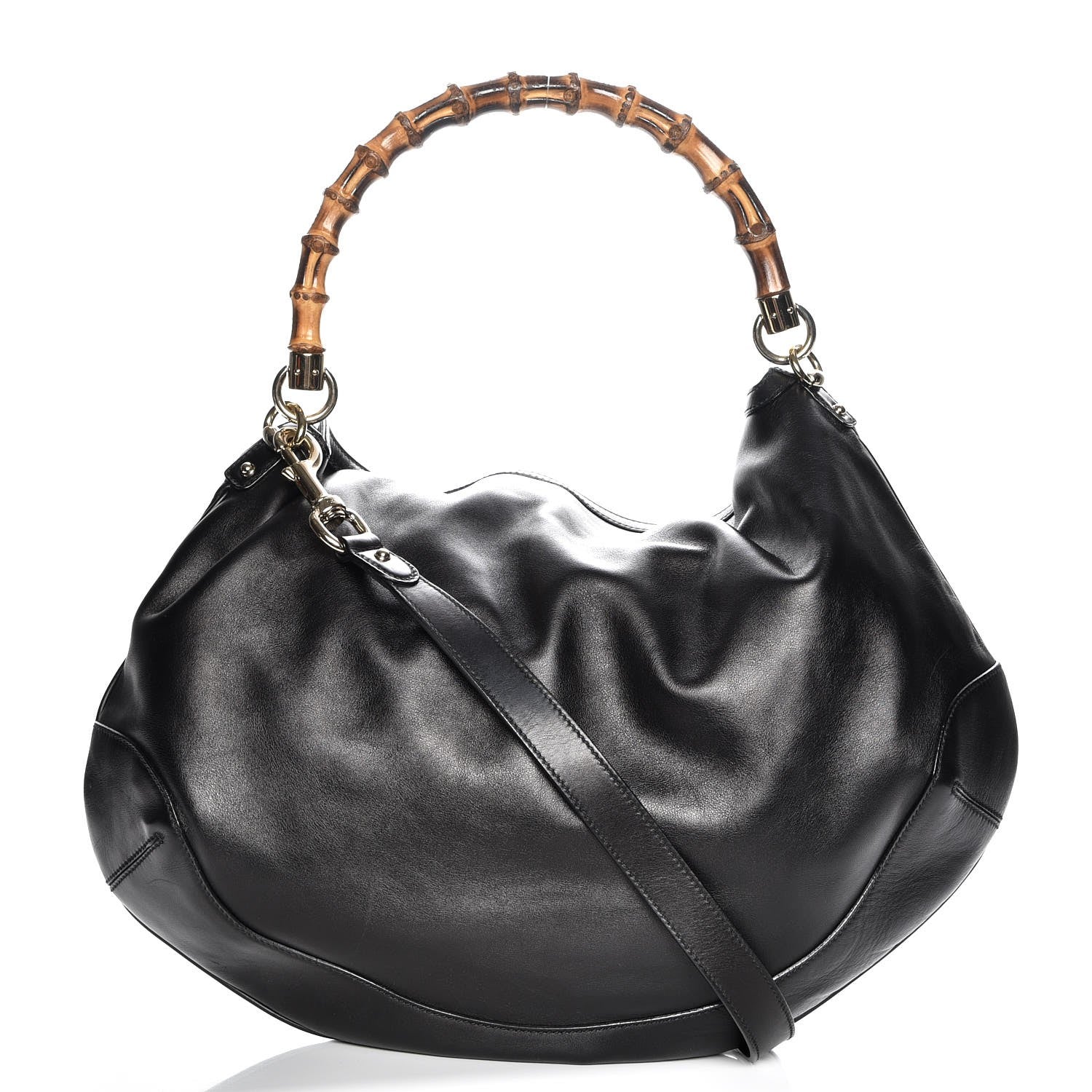 Gucci Calfskin Peggy Bamboo Top Handle Hobo Black 1 of 8