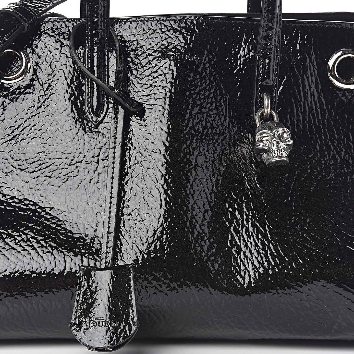 Patent Small Eyelet Padlock Skull Tote Black