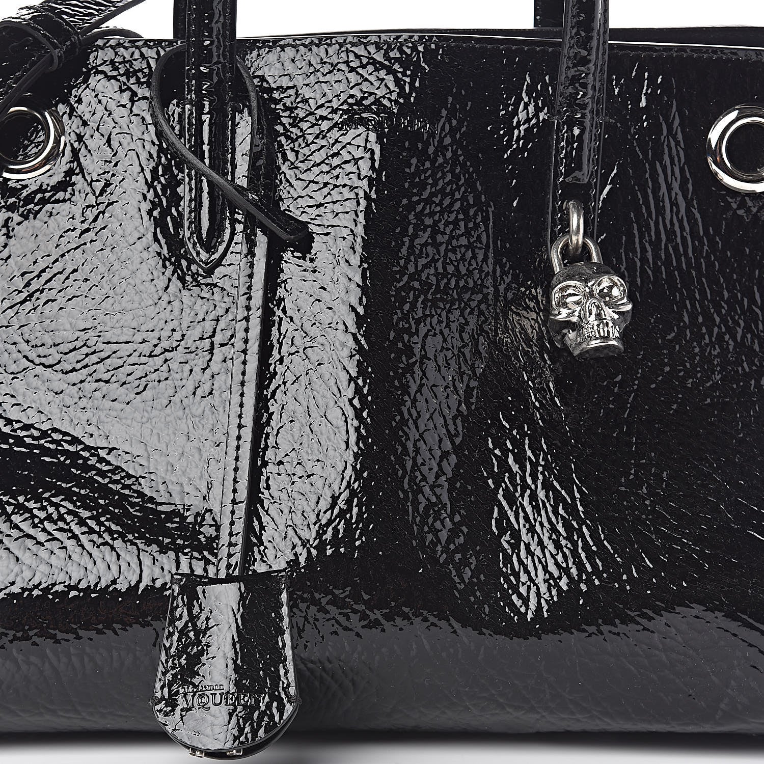 Alexander McQueen Patent Small Eyelet Padlock Skull Tote Black 8 of 10
