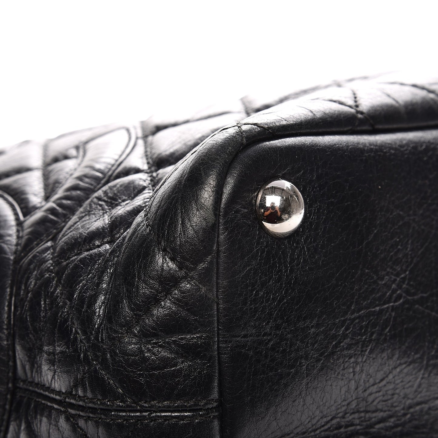 Aged Calfskin Quilted Large Cotton Club Tote Black