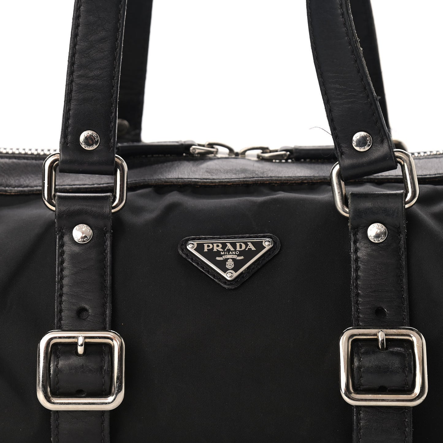 Nylon Calfskin Buckle Shoulder Bag Black