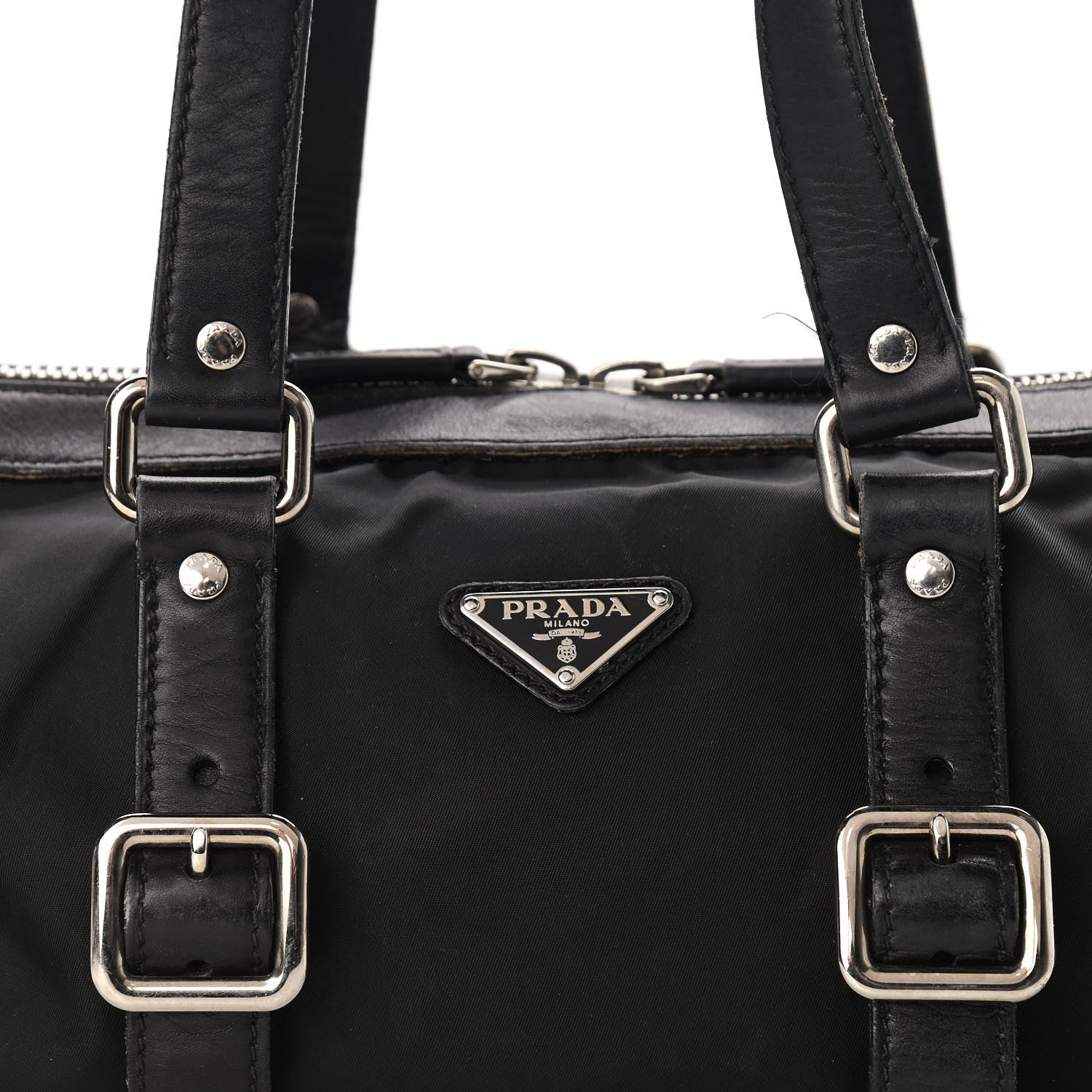 Prada Nylon Calfskin Buckle Shoulder Bag Black 7 of 16
