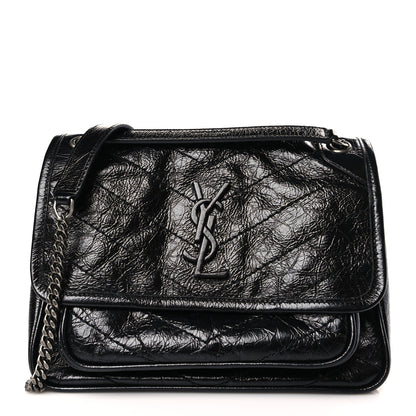 Saint Laurent Crinkled Calfskin Matelasse Monogram Baby Niki Chain Satchel Black 1 of 9
