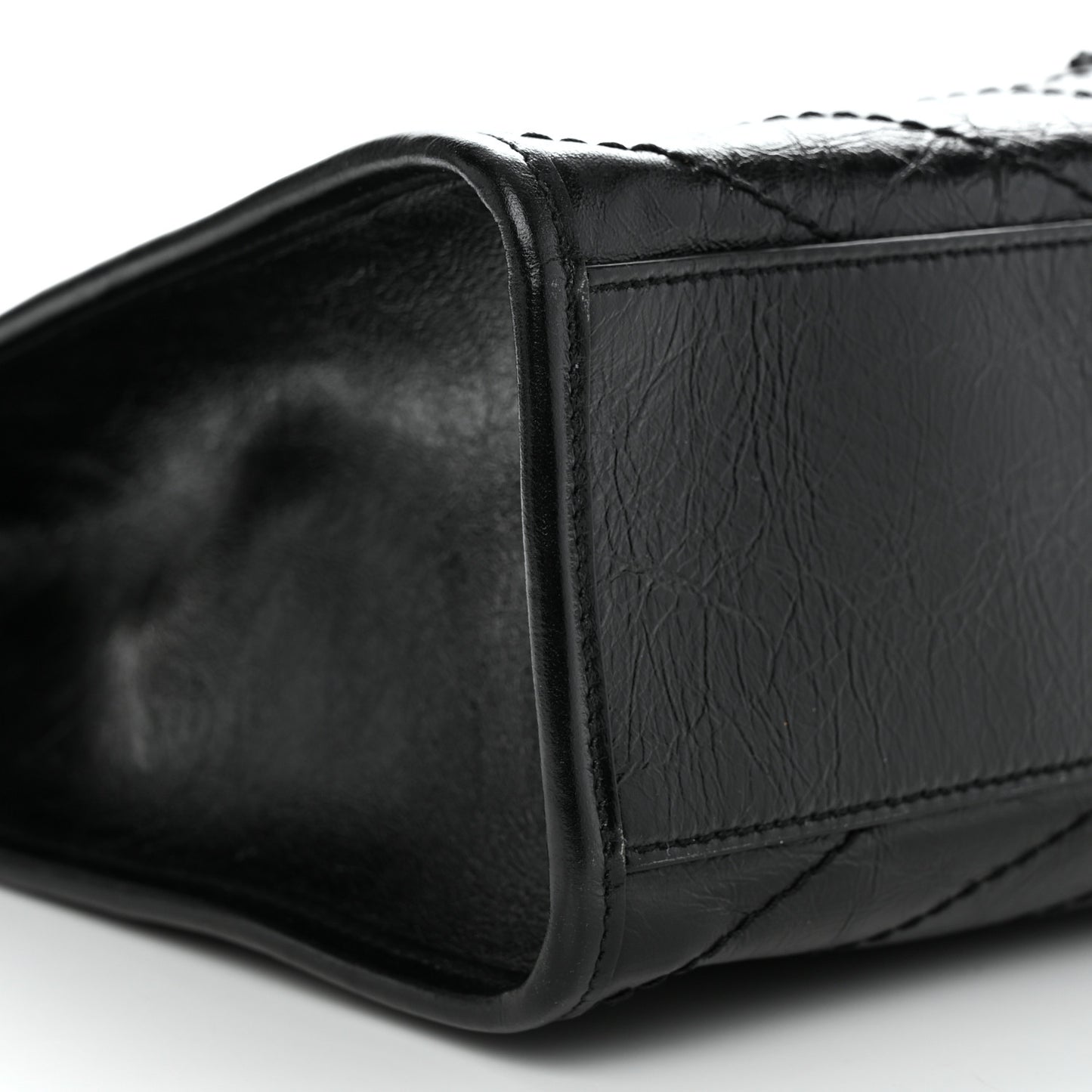 Crinkled Calfskin Matelasse Monogram Medium Niki Shopper Tote Black