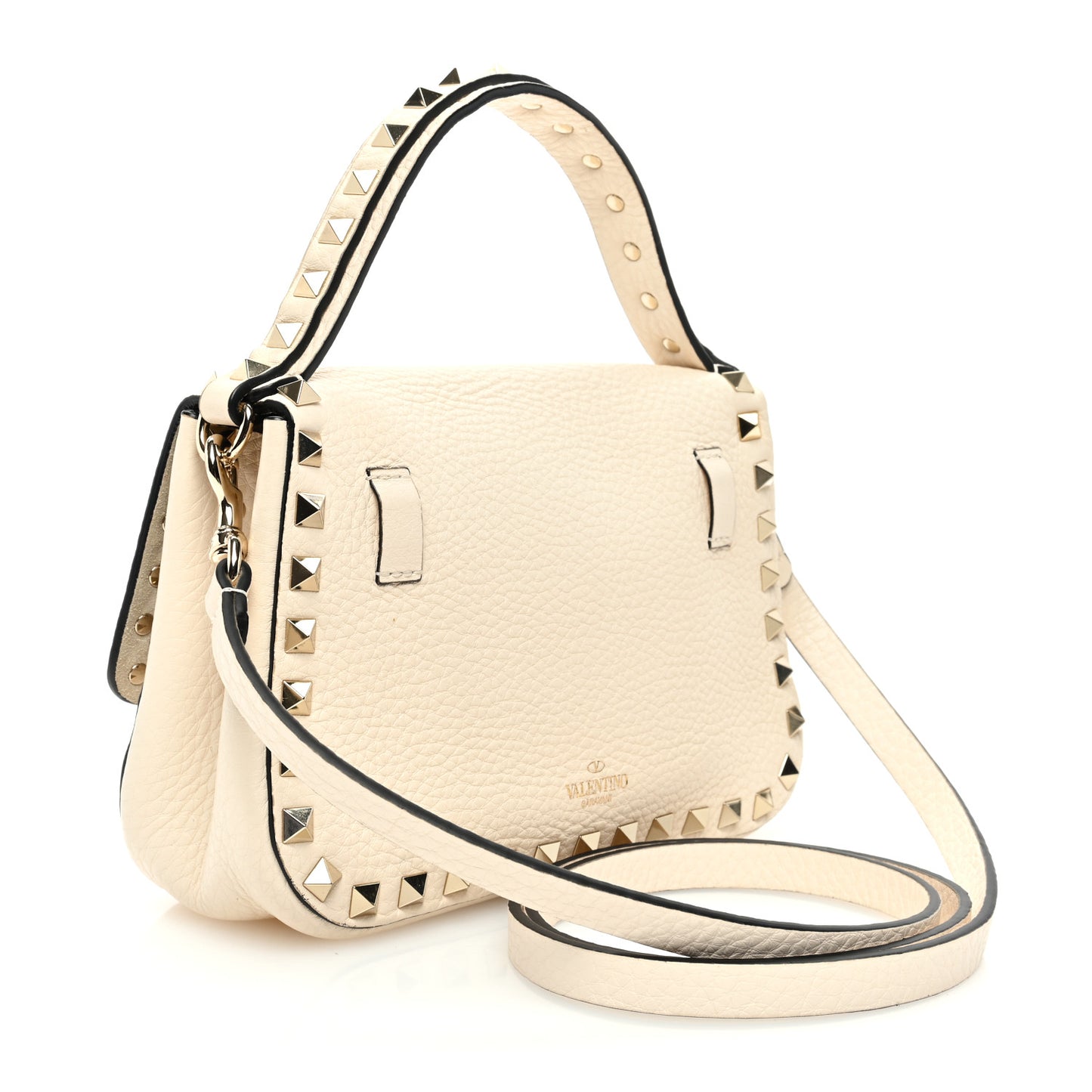 Grainy Calfskin Small Rockstud Top Handle Bag Light Ivory