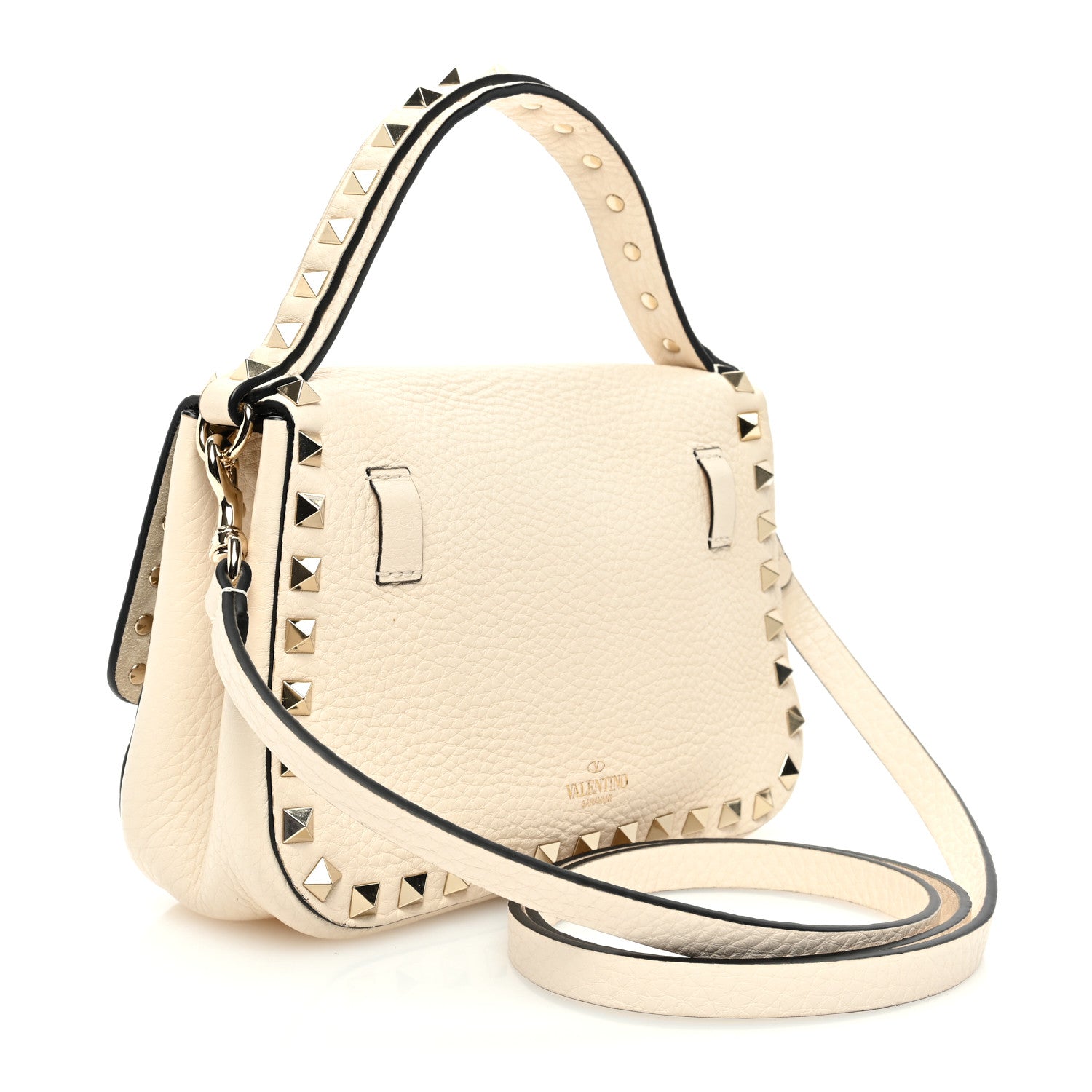 Valentino Garavani Grainy Calfskin Small Rockstud Top Handle Bag Light Ivory 3 of 8