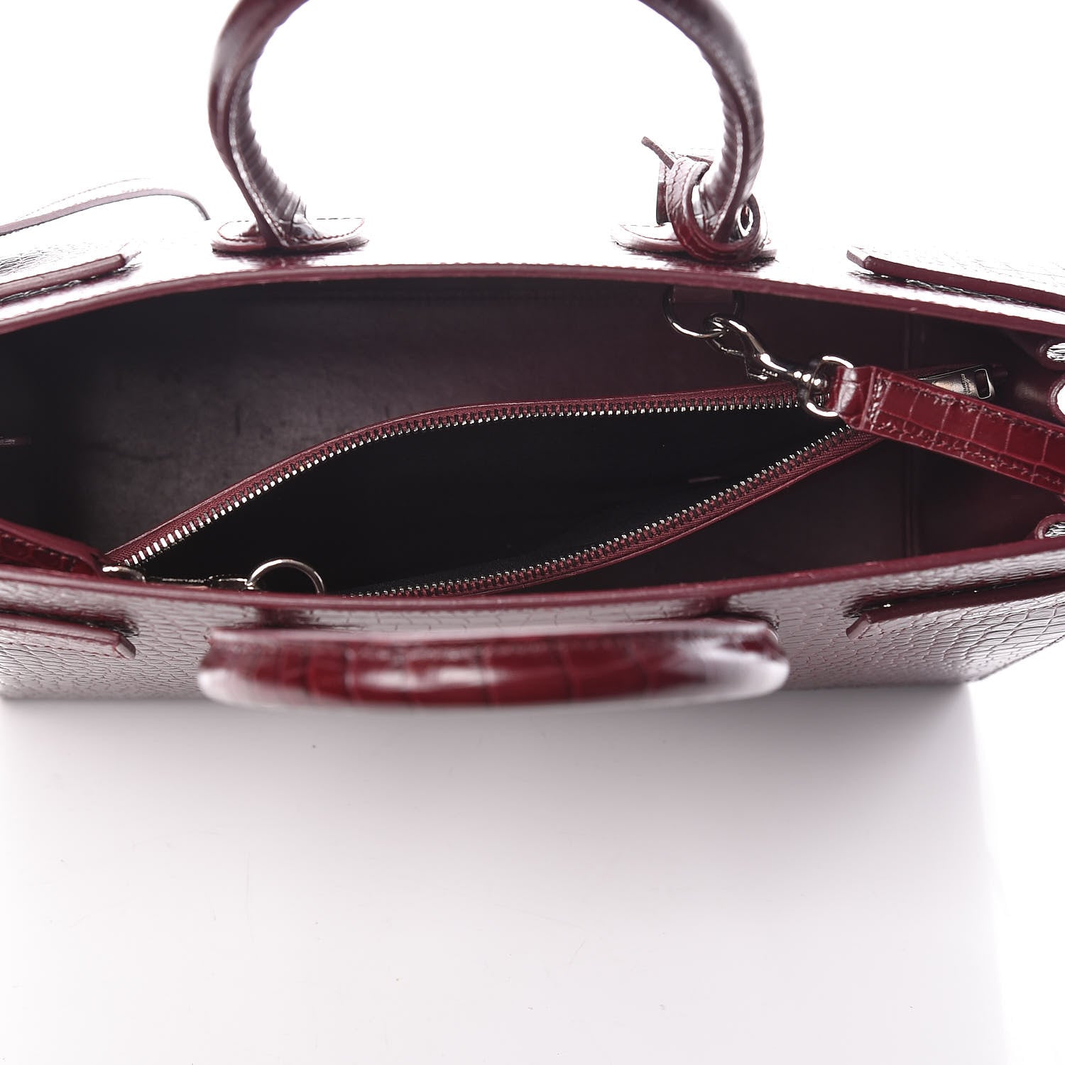 Saint Laurent Calfskin Crocodile Embossed Small Sac de Jour Wine 6 of 15
