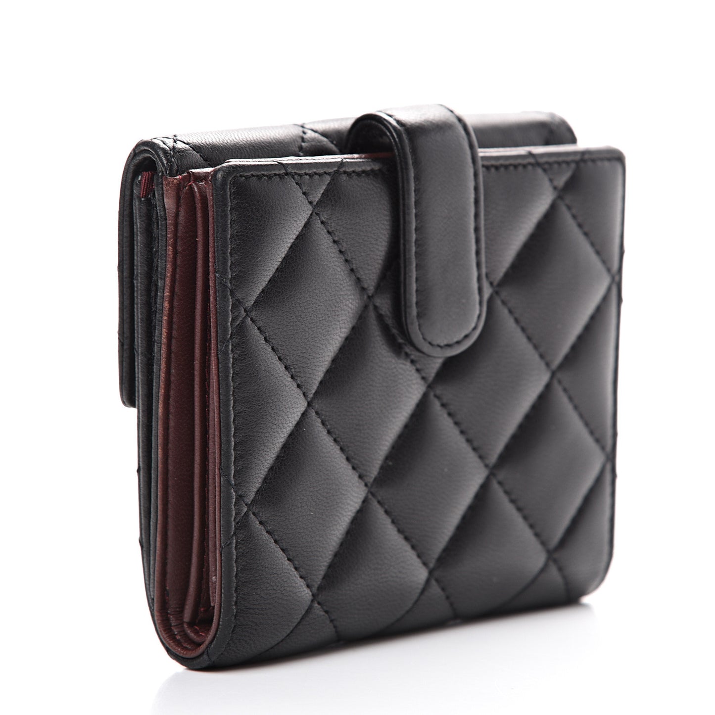 Lambskin Quilted Compact French Flap Wallet Black