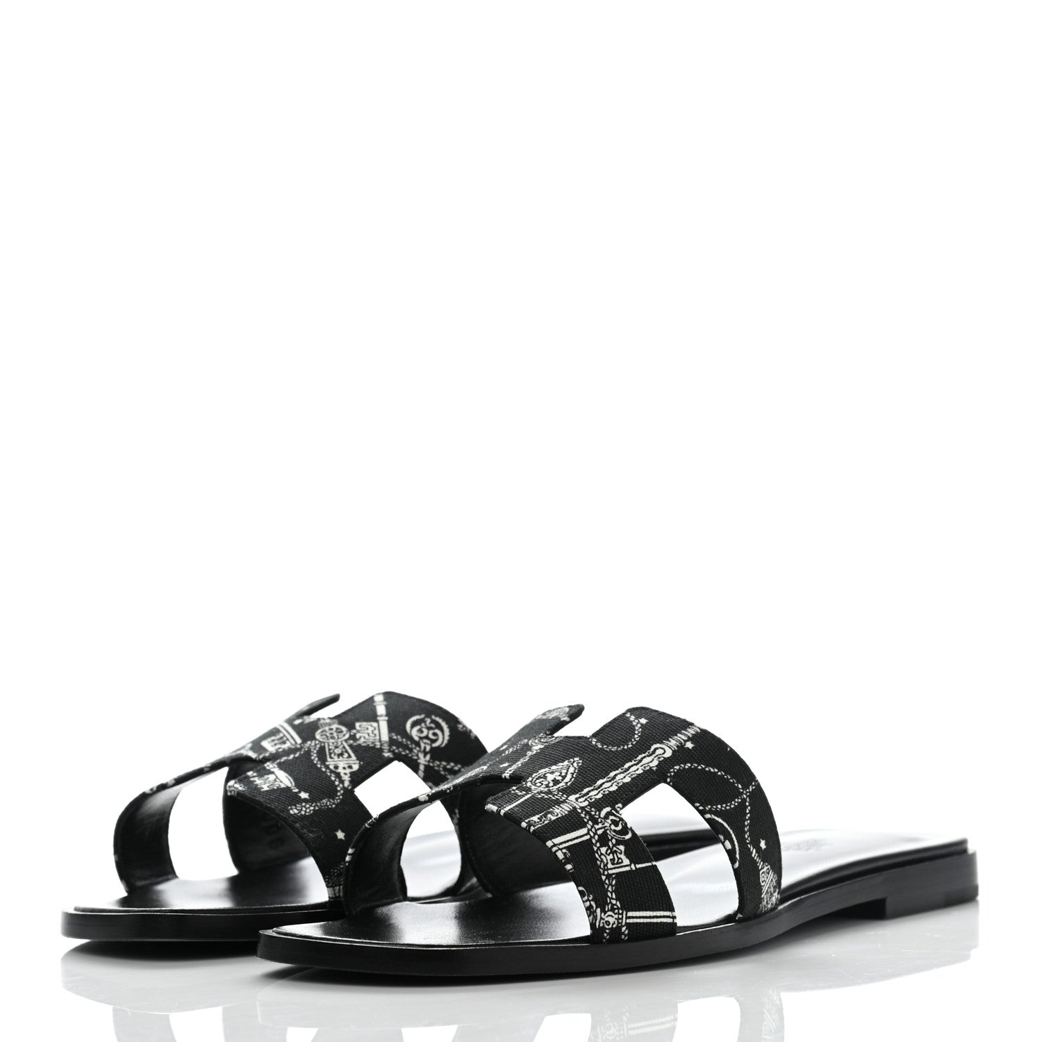 Hermes Cotton Canvas Printed Les Cles Bandana Oran Sandals 37 Black 3 of 9