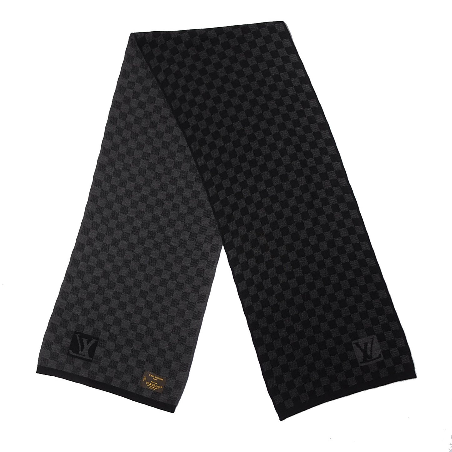 Wool Petit Damier Stole Scarf Black