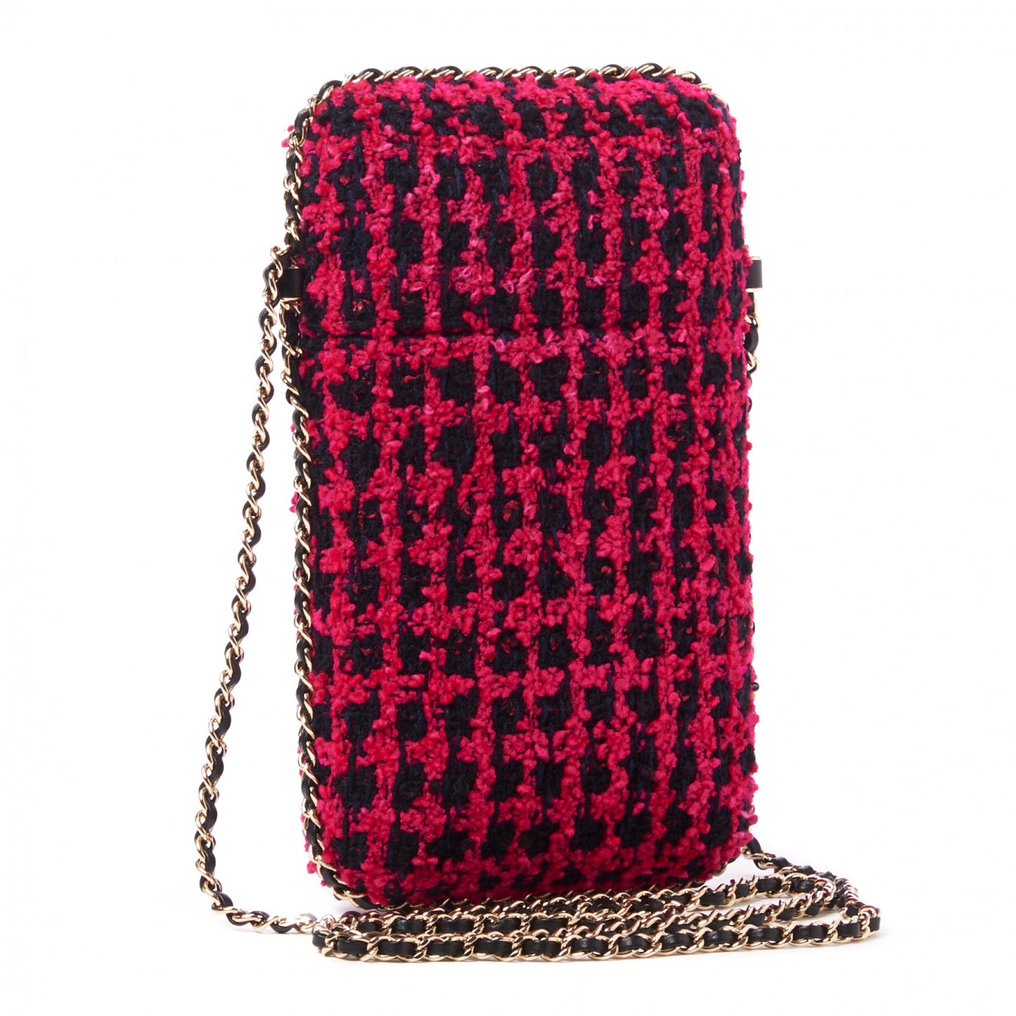 Tweed Chain Around Phone Holder Pink