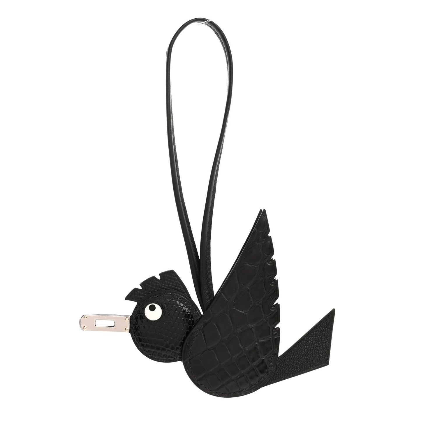Epsom Chevre Mysore Swift Alligator Lizard Birdy Bag Charm Black