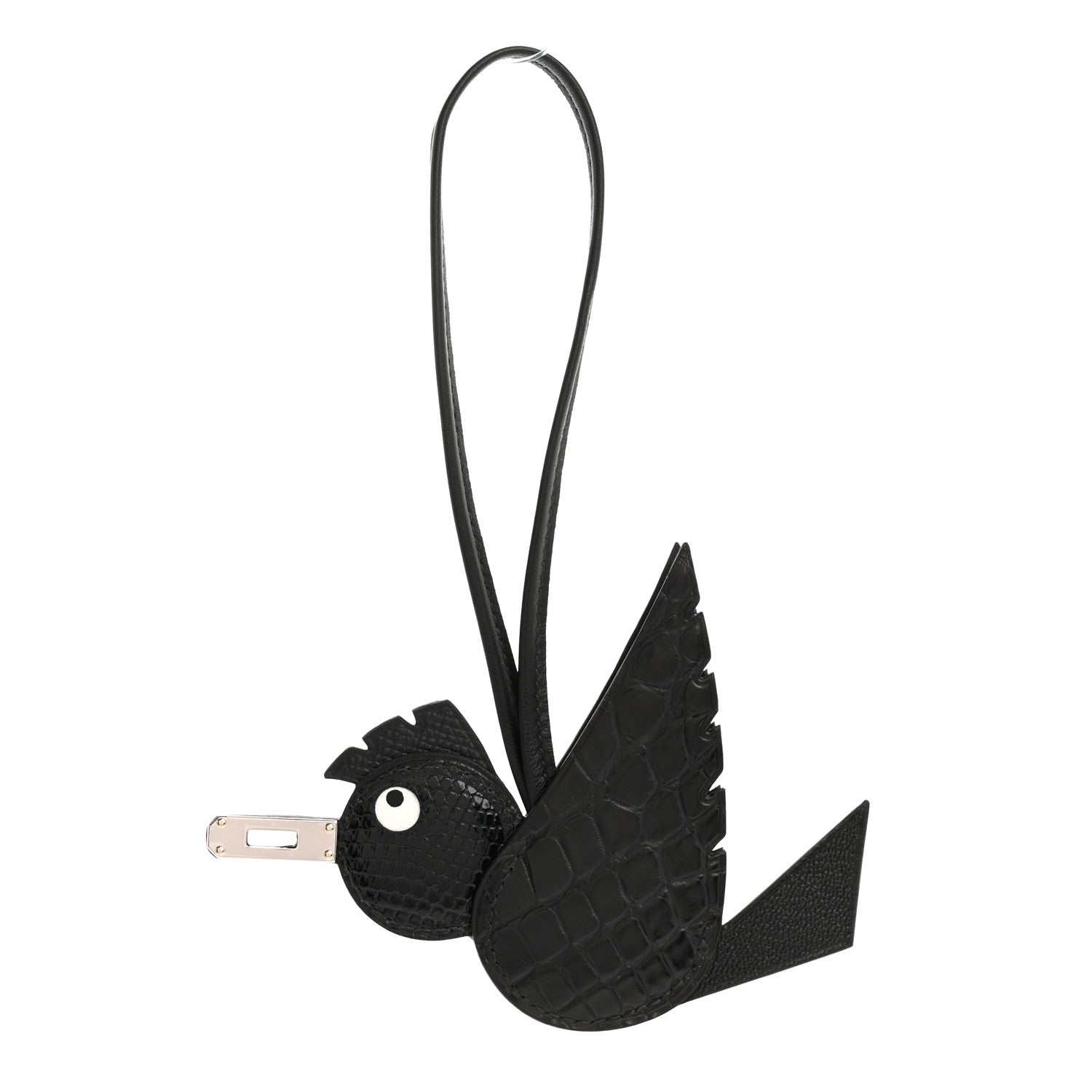 Hermes Epsom Chevre Mysore Swift Alligator Lizard Birdy Bag Charm Black 1 of 5