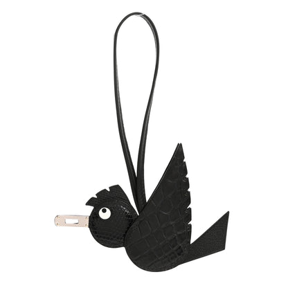 Hermes Epsom Chevre Mysore Swift Alligator Lizard Birdy Bag Charm Black 1 of 5