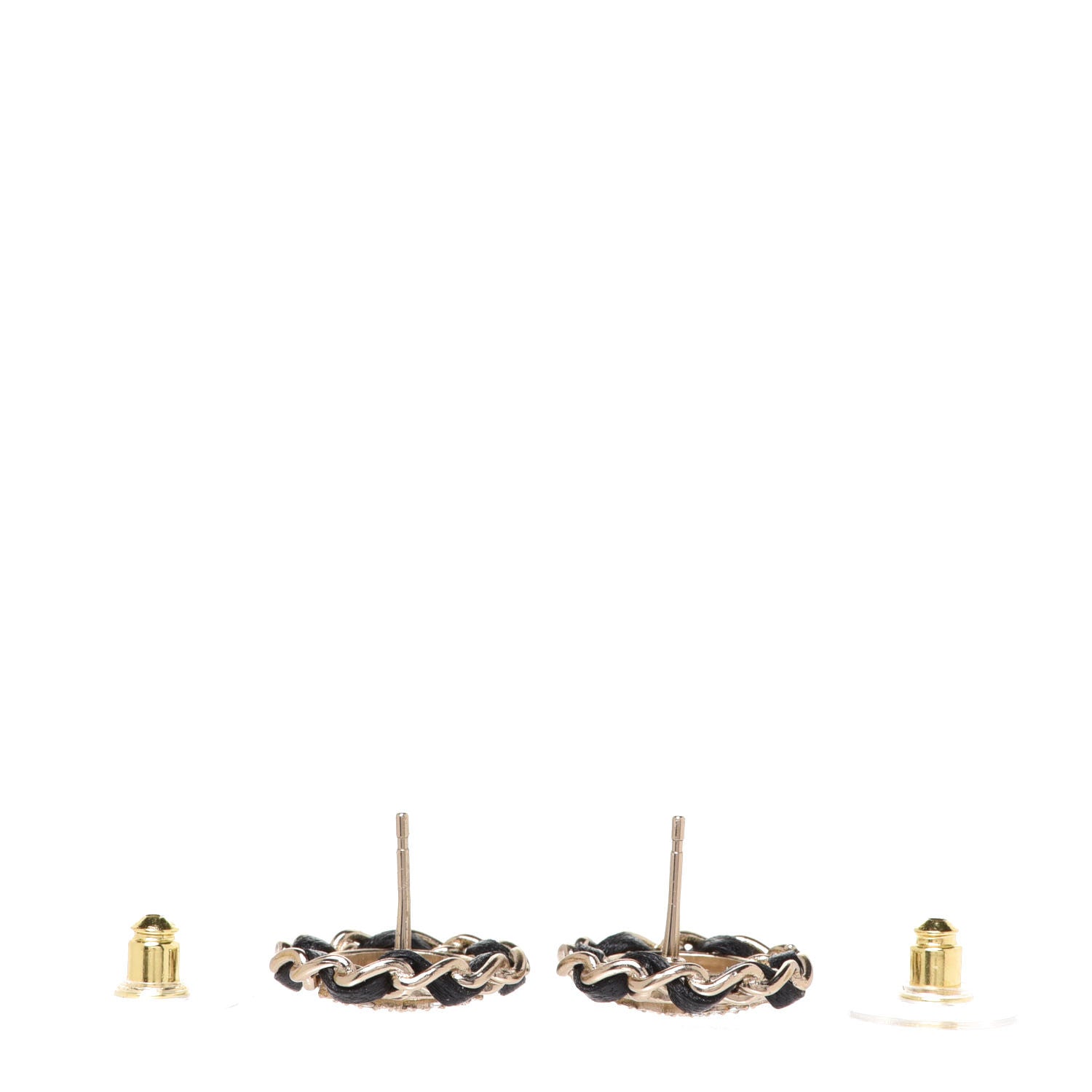Chanel Crystal Lambskin Chain CC Stud Earrings Black Gold 3 of 5