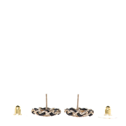 Chanel Crystal Lambskin Chain CC Stud Earrings Black Gold 3 of 5