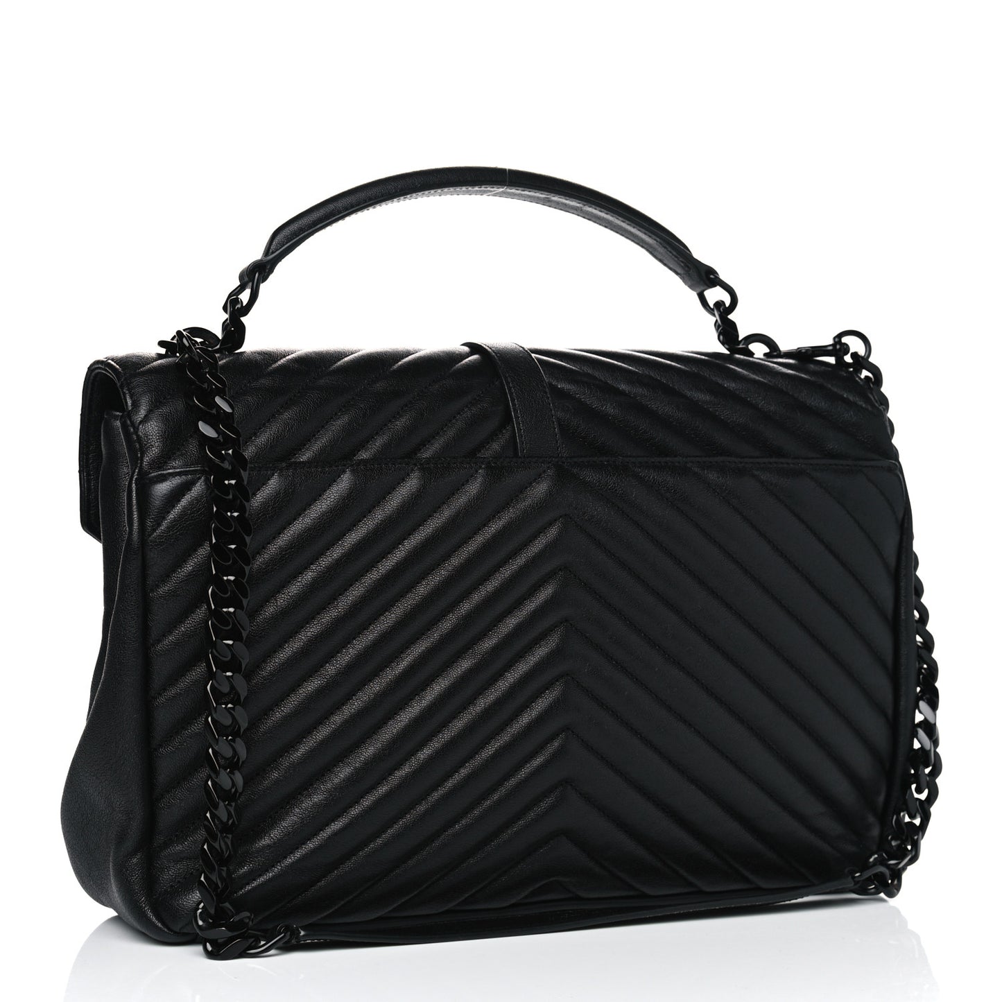 Sheepskin Matelasse Chevron Monogram Monochrome Large College Satchel Black