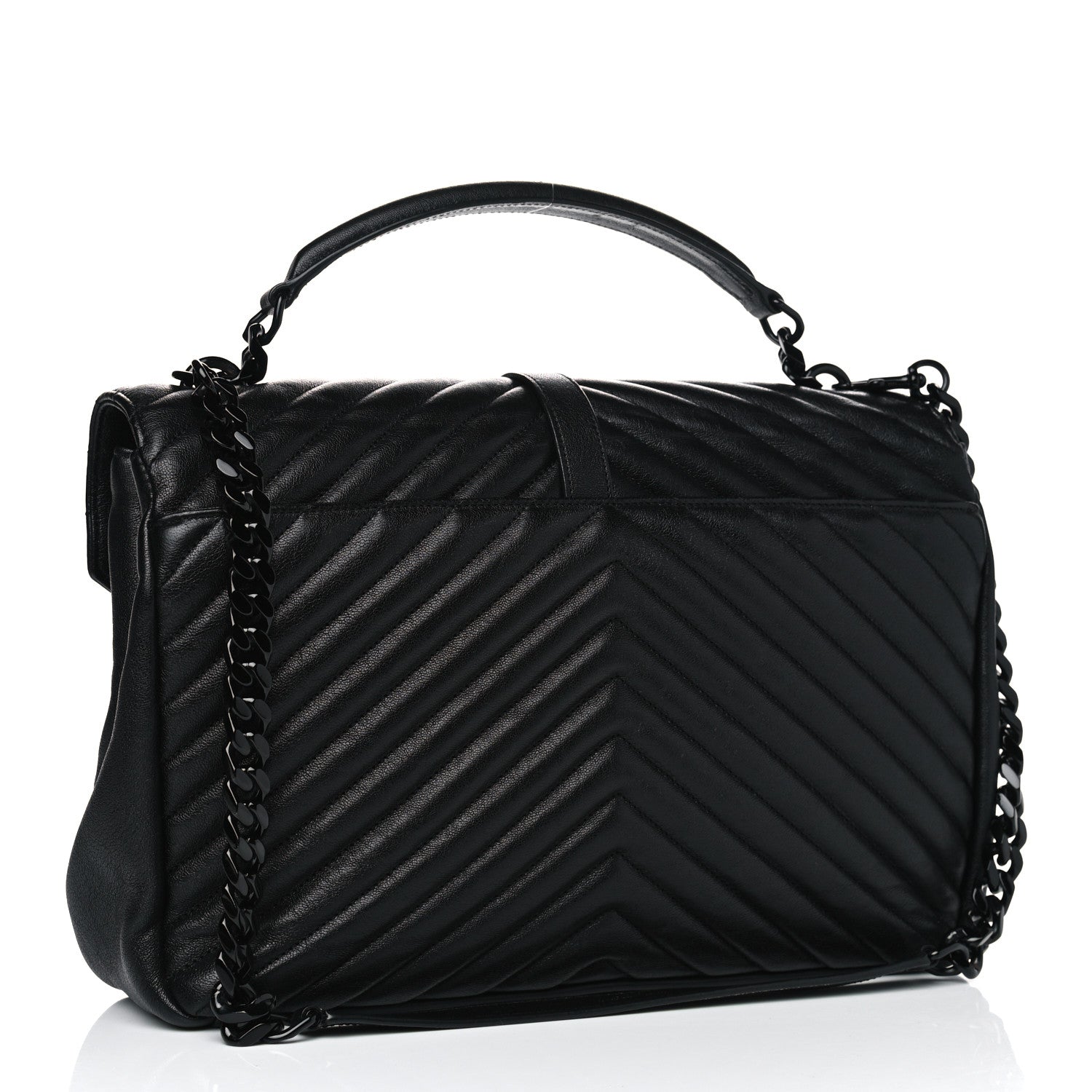 Saint Laurent Sheepskin Matelasse Chevron Monogram Monochrome Large College Satchel Black 2 of 5