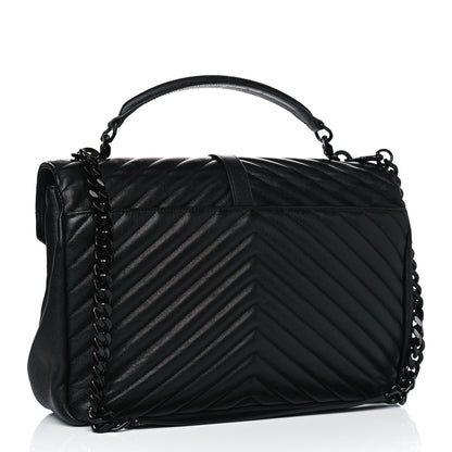 Saint Laurent Sheepskin Matelasse Chevron Monogram Monochrome Large College Satchel Black 2 of 5