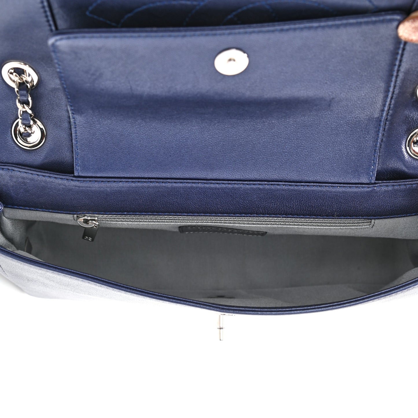 Metallic Sheepskin Chevron Quilted Medium Vintage Mademoiselle Flap Navy