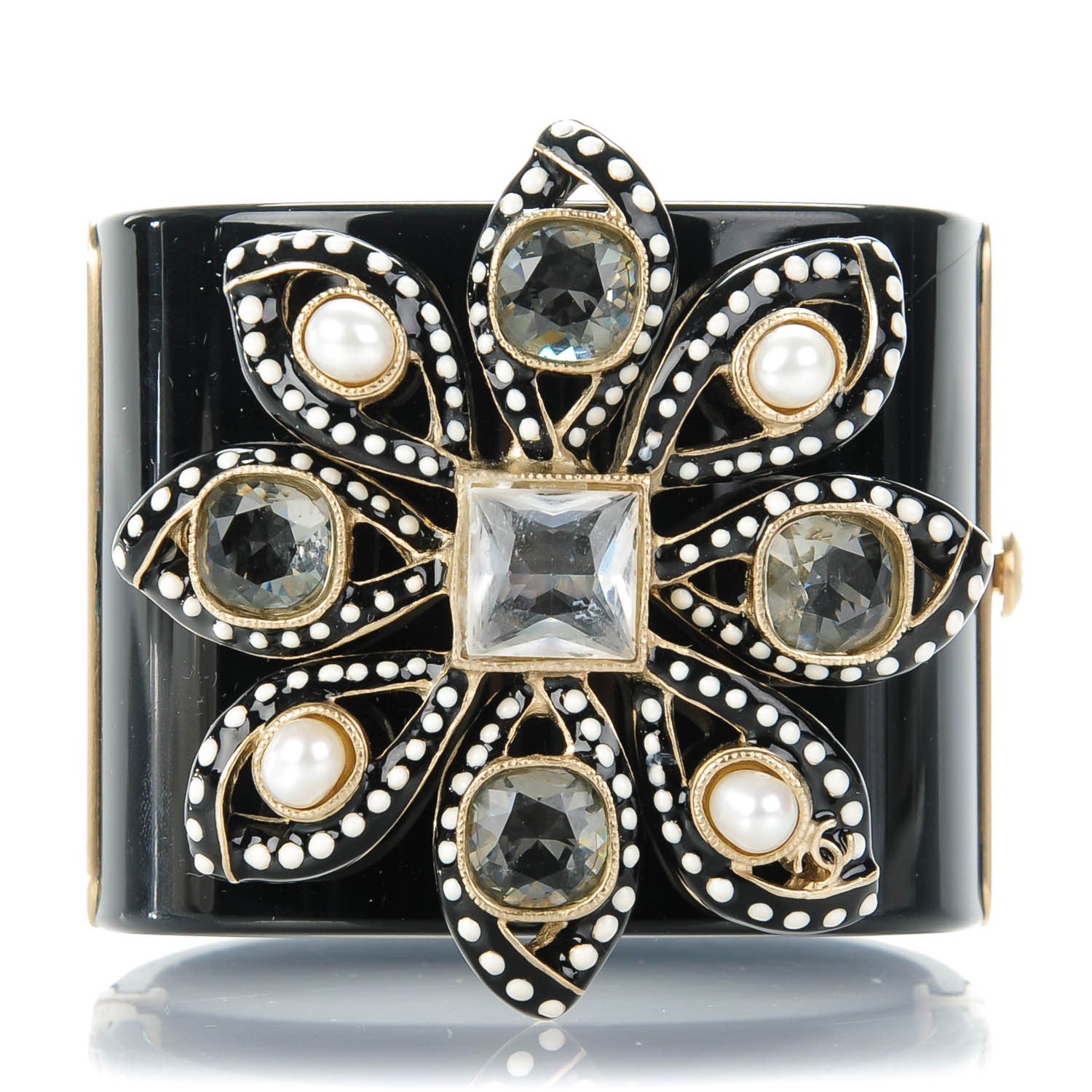 Chanel Resin Crystal Pearl Cuff Black 1 of 6