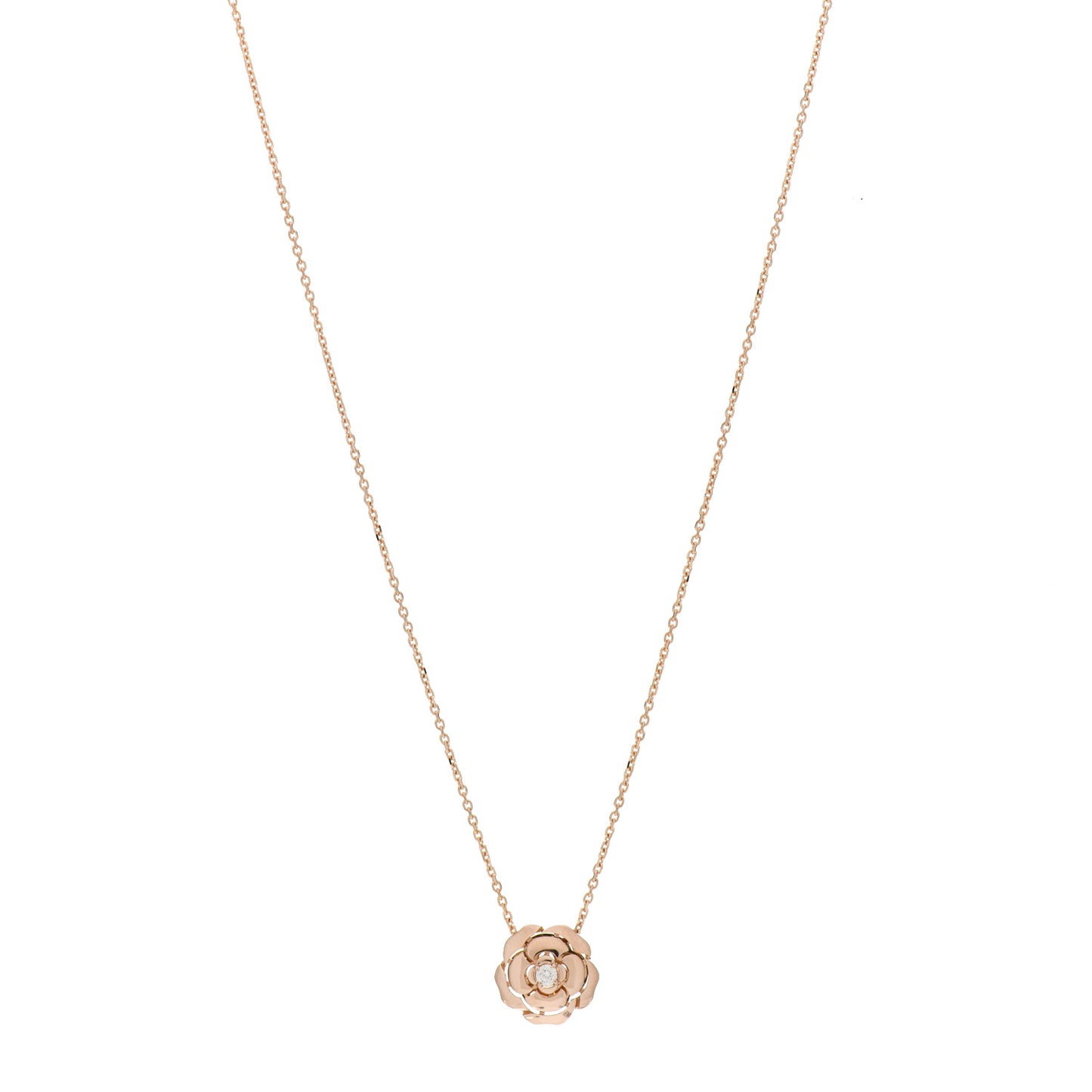 18K Rose Gold Diamond Extrait de Camelia Pendant Necklace