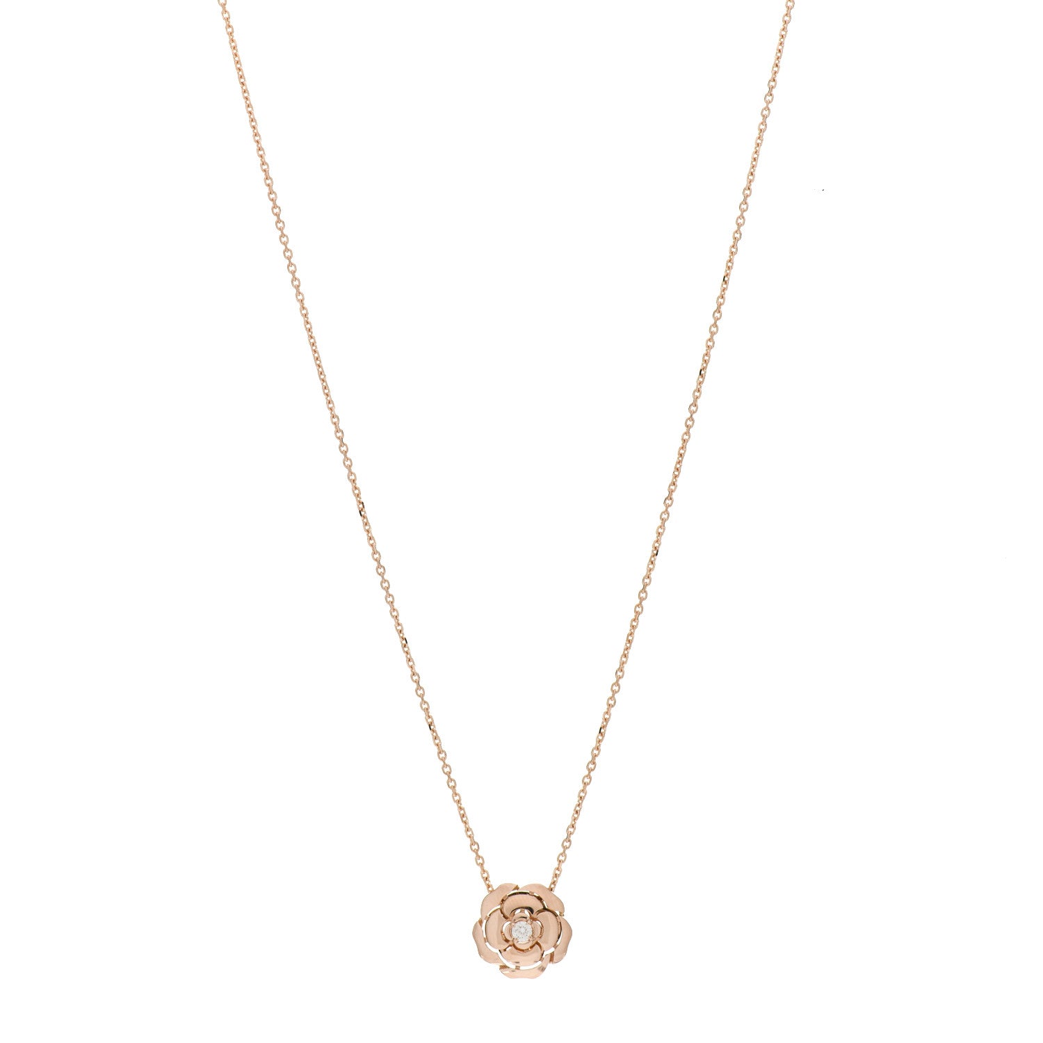 Chanel 18K Rose Gold Diamond Extrait de Camelia Pendant Necklace 1 of 7
