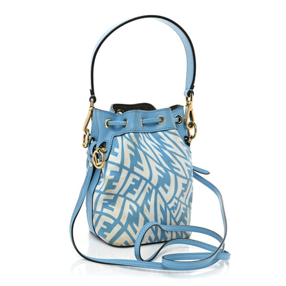 Fendi X SARAH COLEMAN Glazed Canvas Vitello King F is Fendi FF Vertigo Mini Mon Tresor Bucket Bag Cyber Blue White 3 of 16