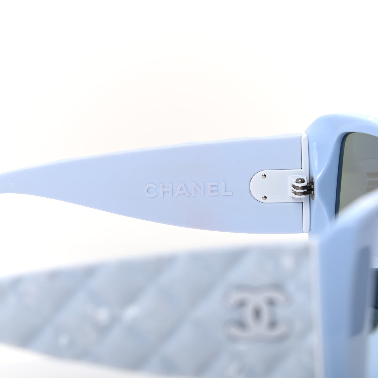 Chanel Wood Rubber Shield Sunglasses 71337 Light Blue 5 of 7