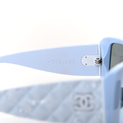 Chanel Wood Rubber Shield Sunglasses 71337 Light Blue 5 of 7
