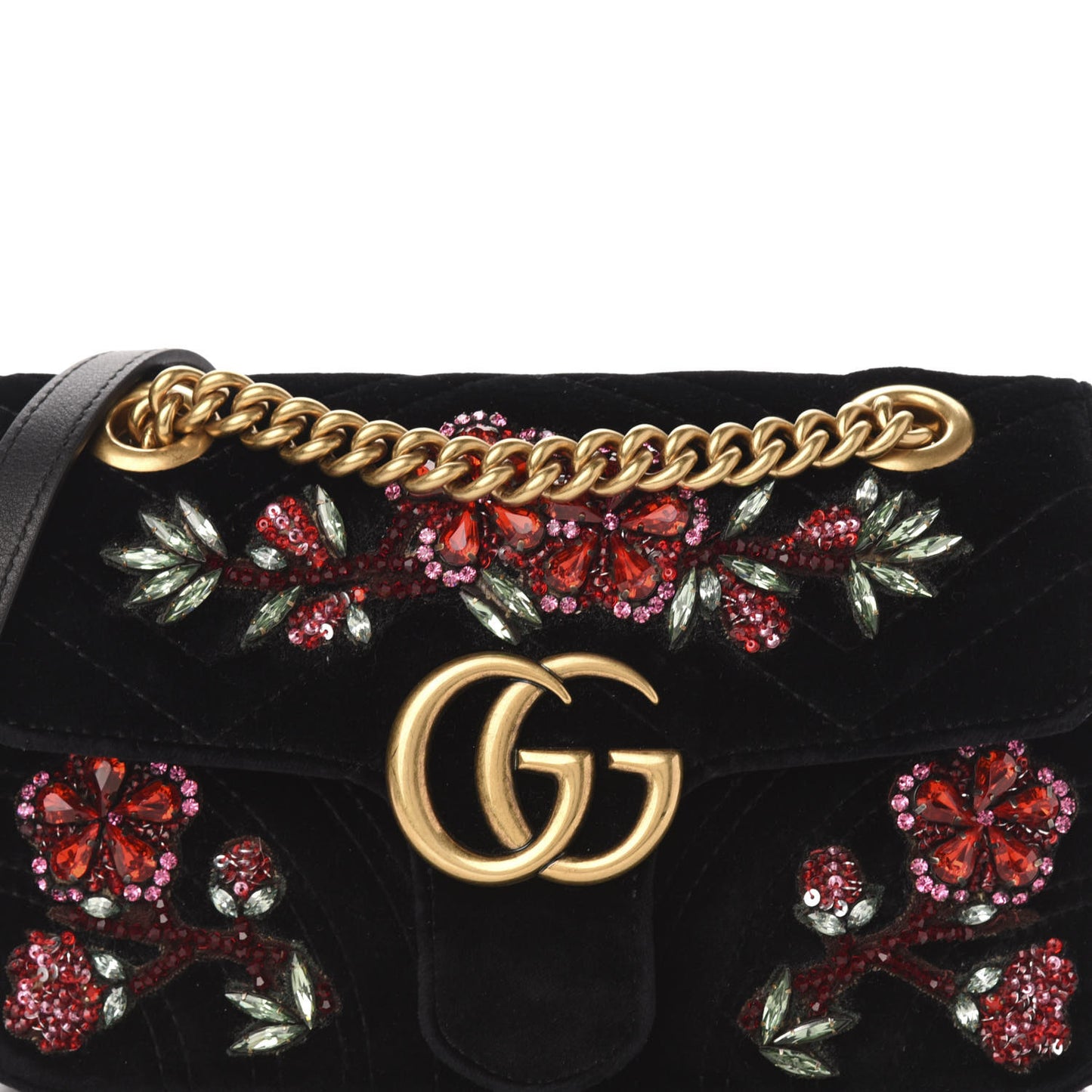Velvet Matelasse Embroidered Mini GG Marmont Shoulder Bag Black