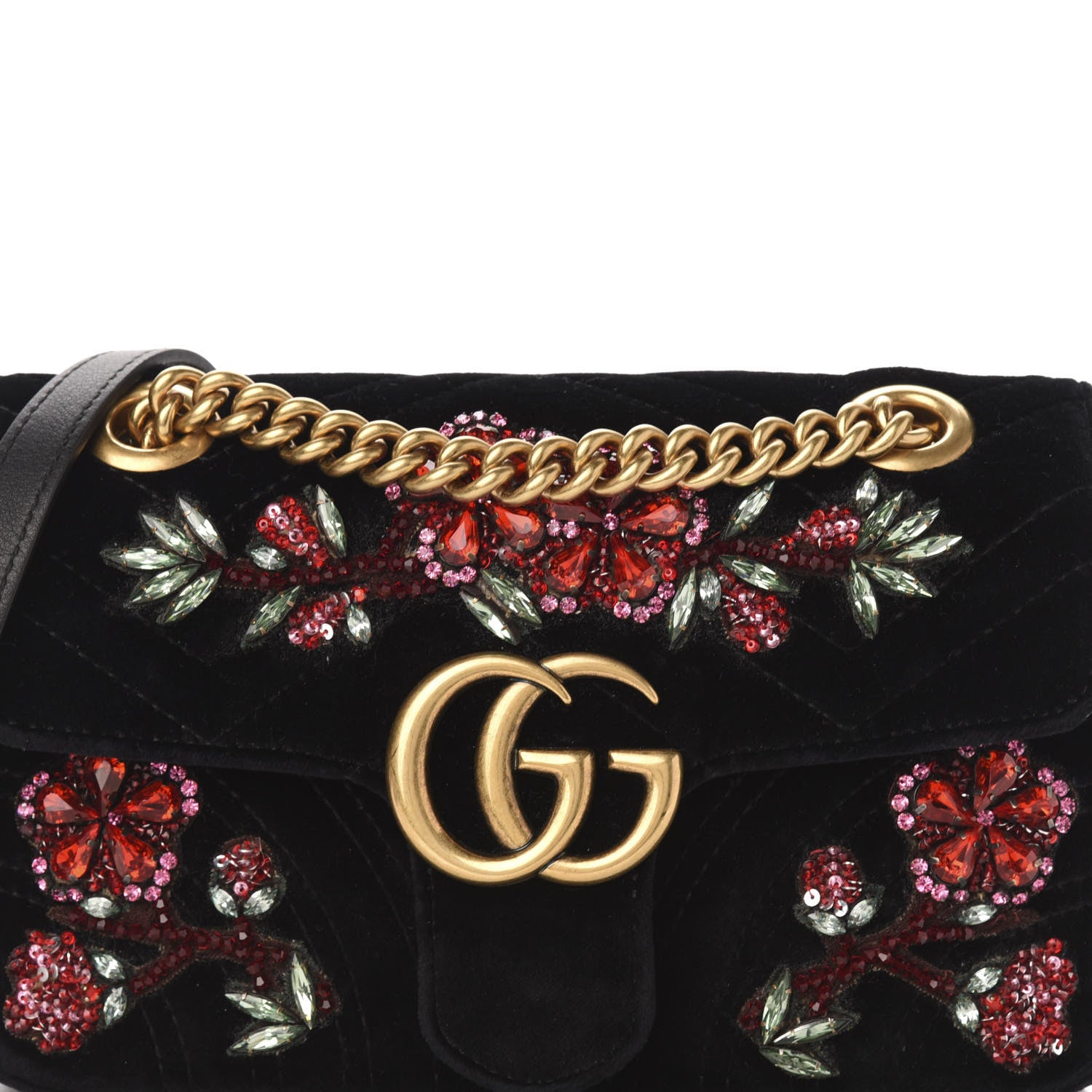 Gucci Velvet Matelasse Embroidered Mini GG Marmont Shoulder Bag Black 12 of 12