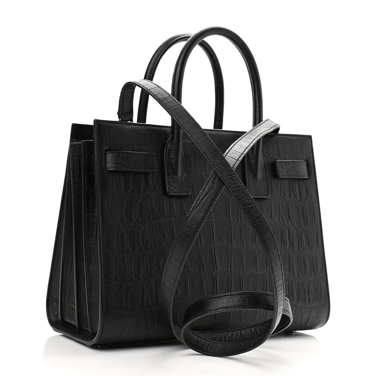 Calfskin Crocodile Embossed Baby Sac De Jour Black