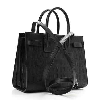 Saint Laurent Calfskin Crocodile Embossed Baby Sac De Jour Black 3 of 10